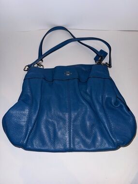 Coach Blue Pebbled Leather Shoulder Bag with Silver Hardware